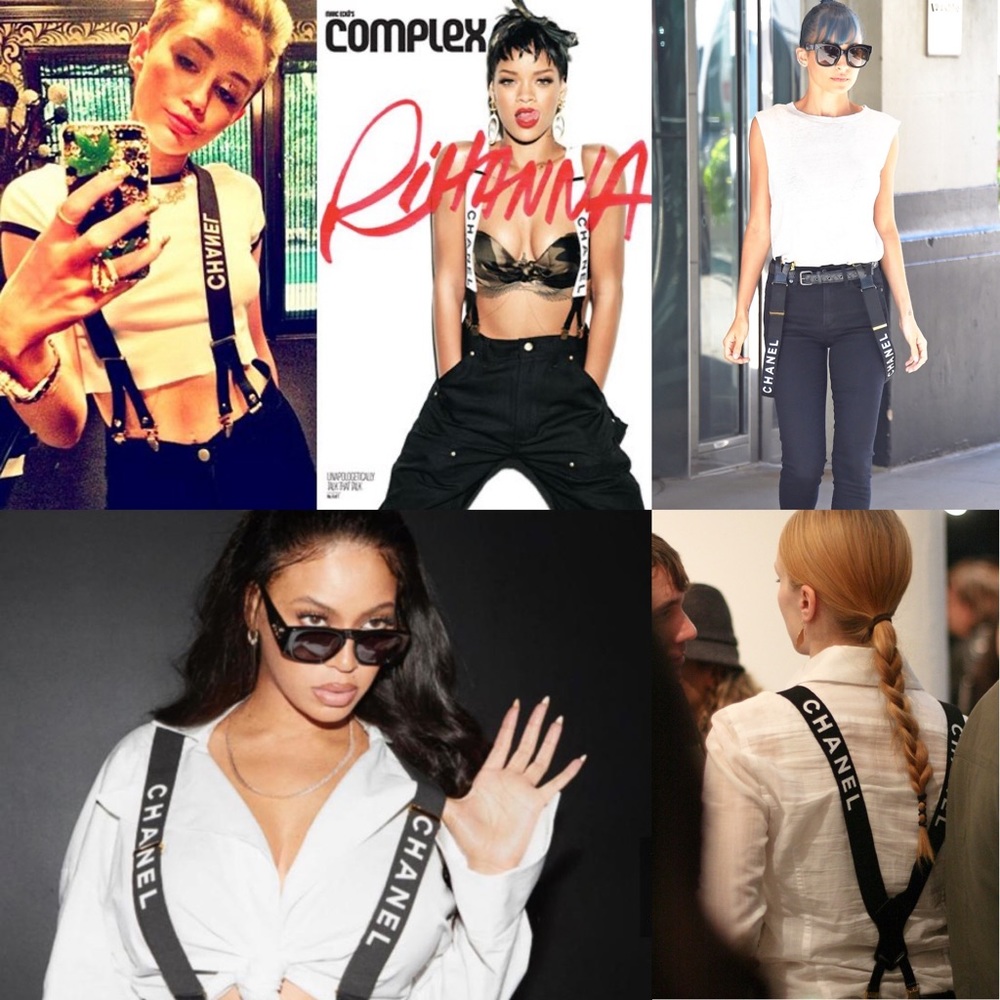 Chanel Runway Logo Black White Clip-on Suspenders - Picture 15 of 16